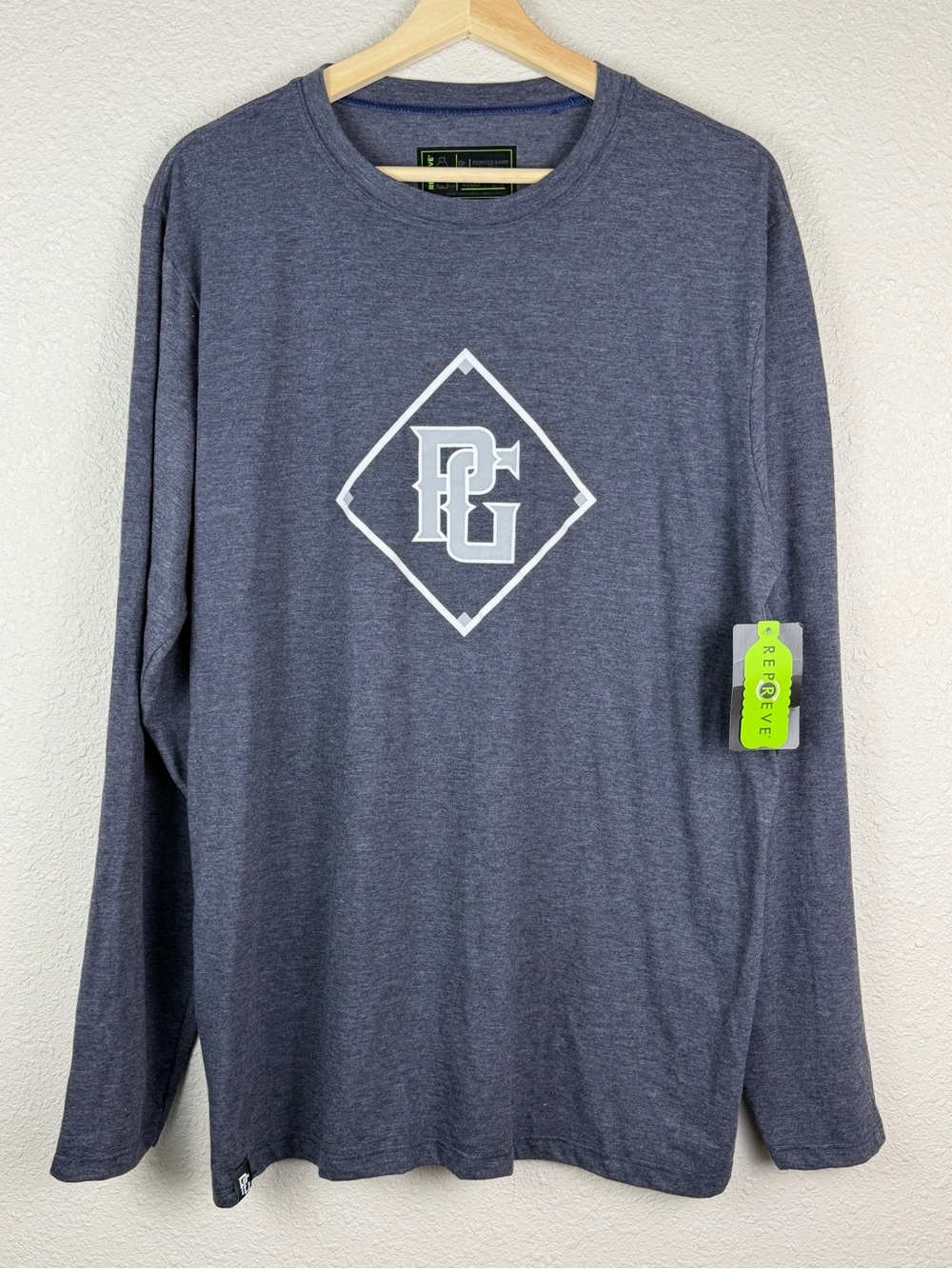 Perfect Game Baseball Mens L Long Sleeve Shirt Navy Repreve PG Logo NWT